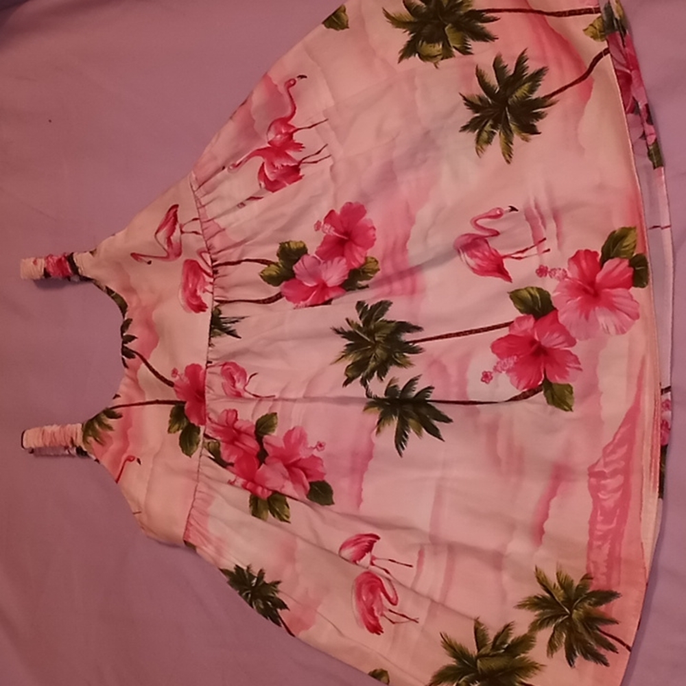 "Hawaii Station " pink flamingo dress with tie in back